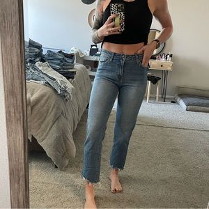 Just black denim distressed hem cropped jean